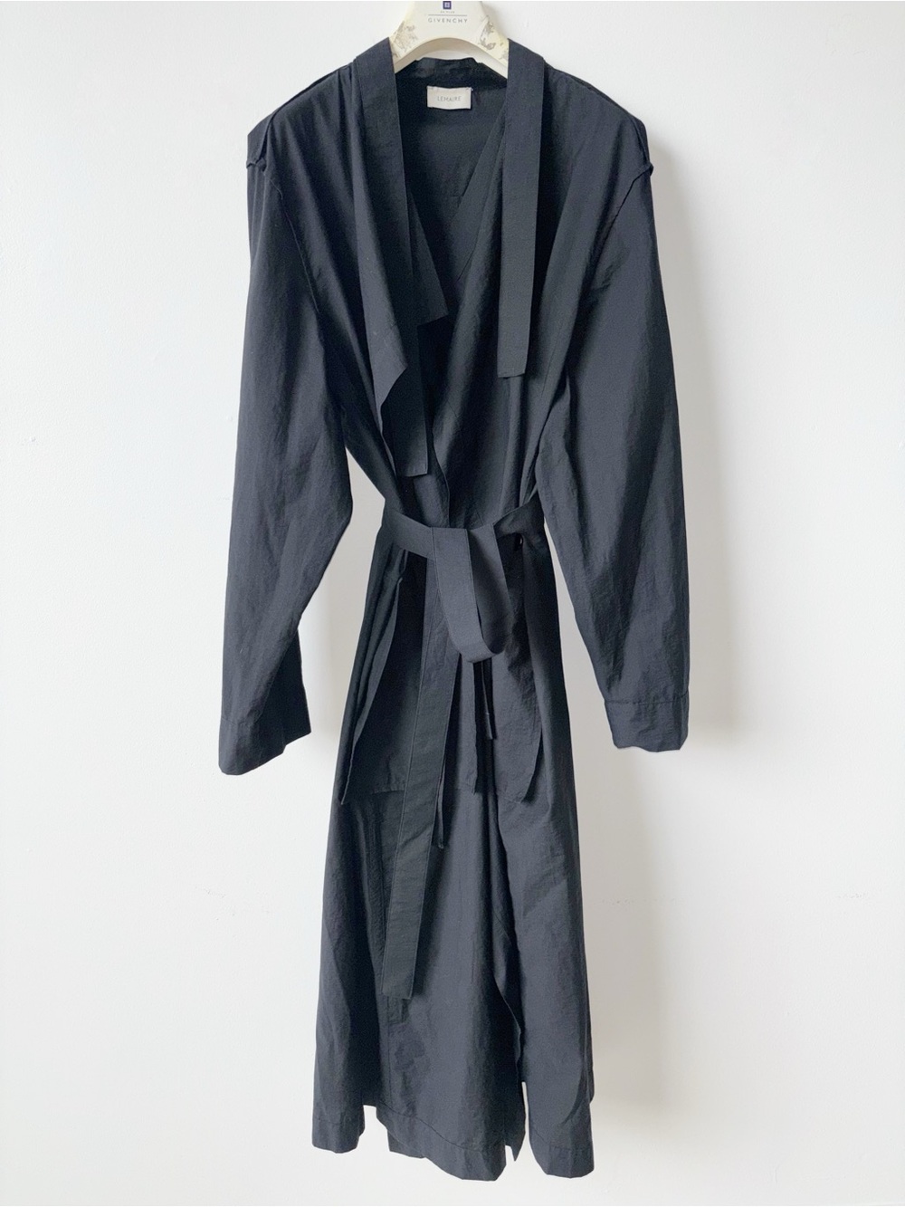 Lemaire Black Tie-Waist Long Trench Coat